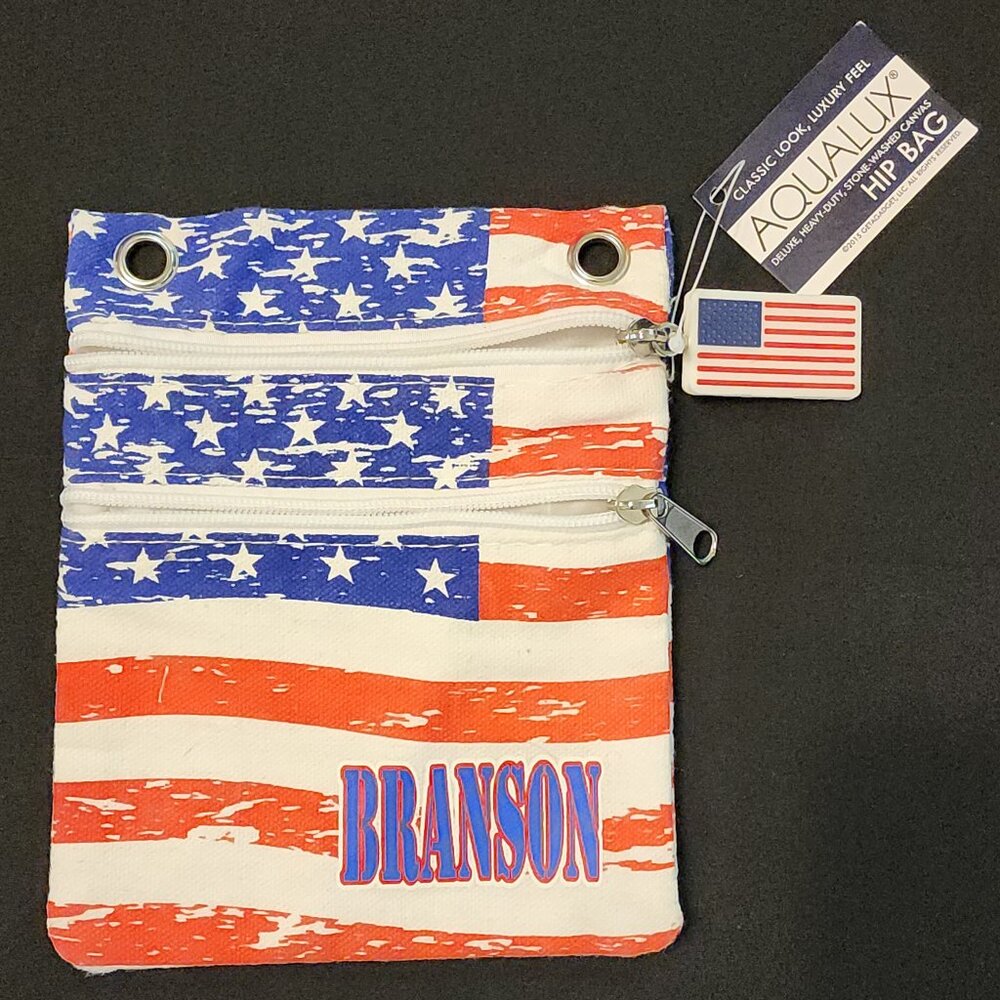 Aqualux Canvas Hip Crossbody Bag Purse Branson Red White Blue Patriotic Print